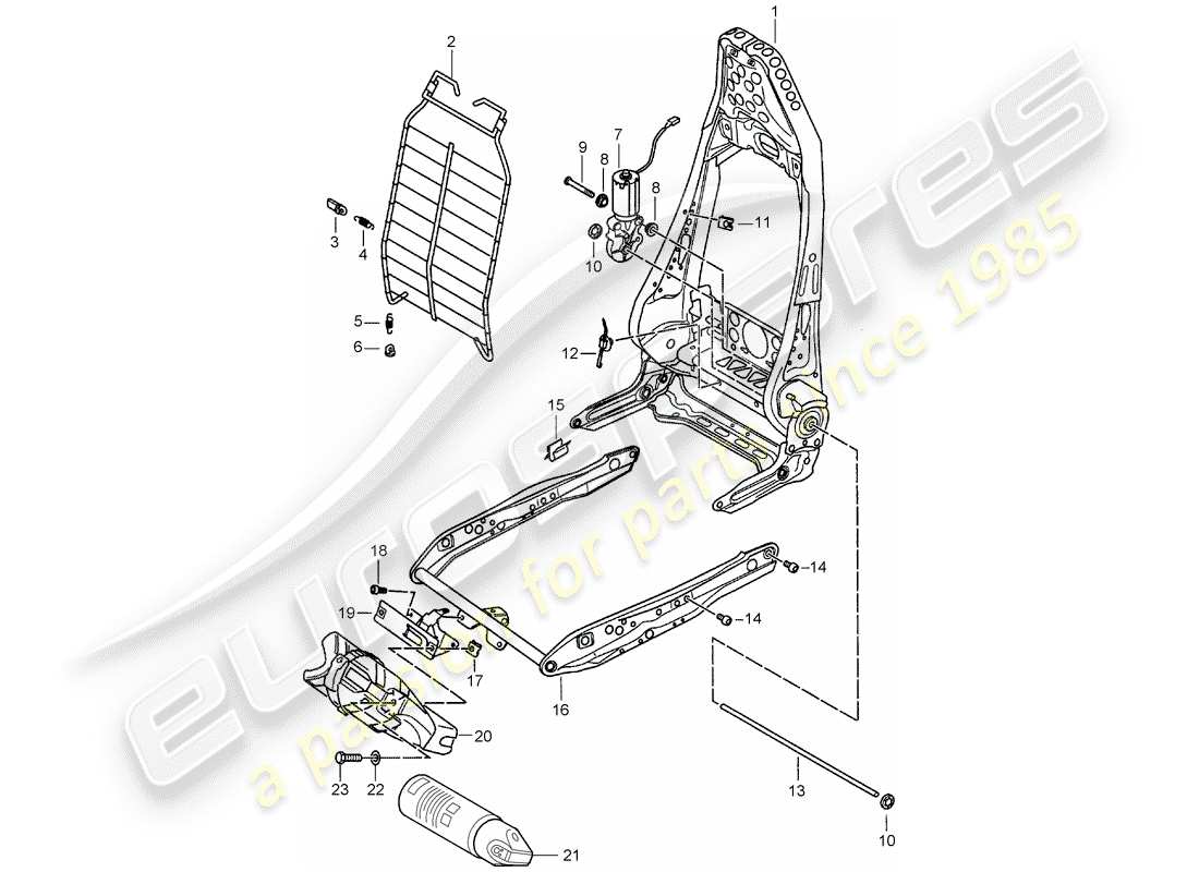 Porsche Boxster 986 (1997) estructura - respaldo - estructura para asiento - asiento deportivo Diagrama de piezas