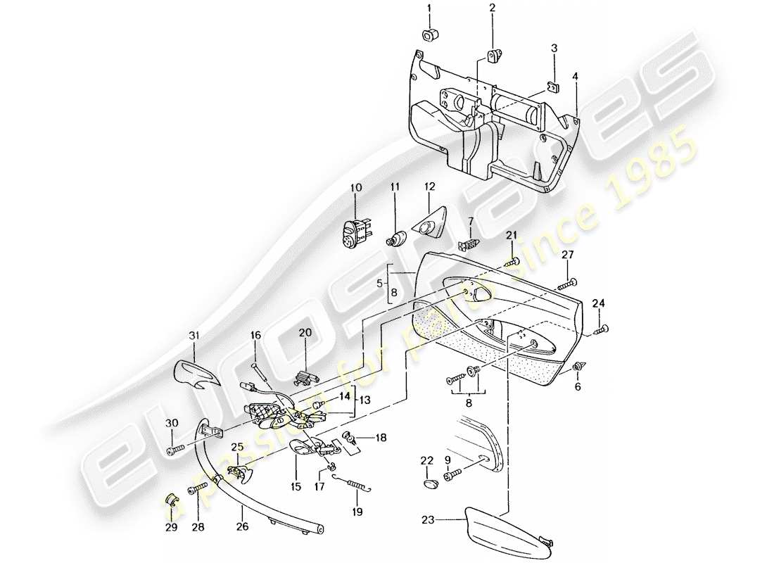 Porsche Boxster 986 (2003) PANEL DE PUERTA - ACCESORIOS Diagrama de piezas