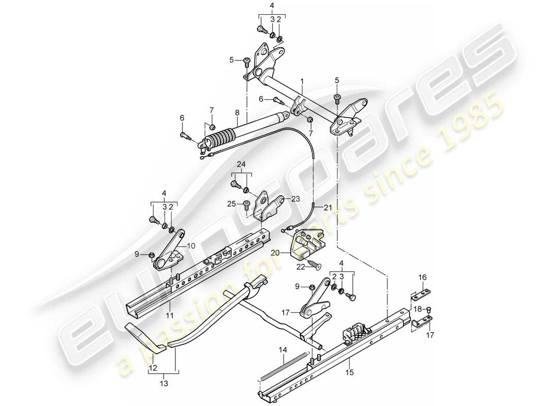 Porsche Boxster 986 (2003) estructura del asiento - asiento estándar - para vehículos con asiento regulable en altura Diagrama de piezas