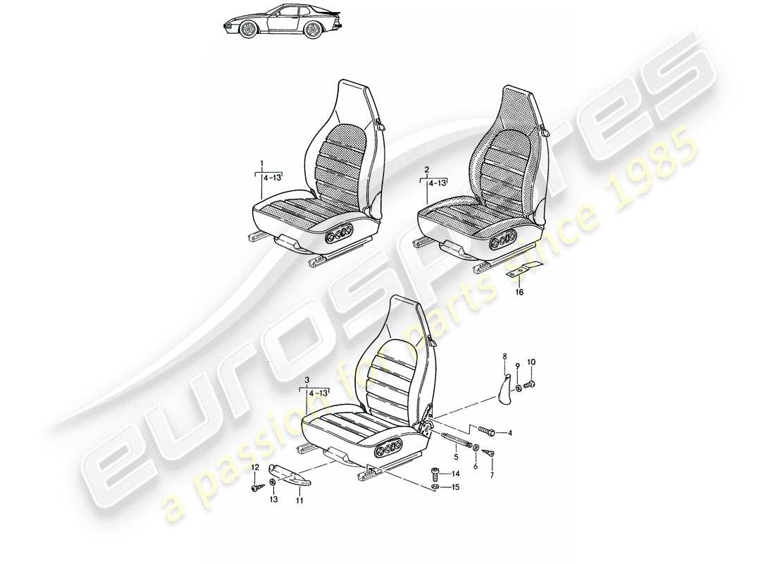 Porsche Seat 944/968/911/928 (1994) ASIENTO DELANTERO - COMPLETO - D >> - MJ 1988 Diagrama de piezas