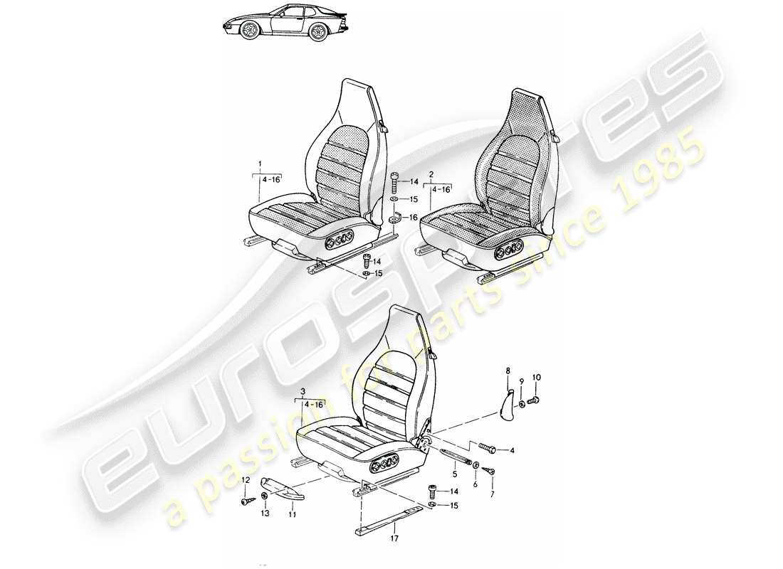 Porsche Seat 944/968/911/928 (1994) ASIENTO DELANTERO - COMPLETO - TOTALMENTE ELÉCTRICO - D - MJ 1989>> - MJ 1991 Diagrama de piezas