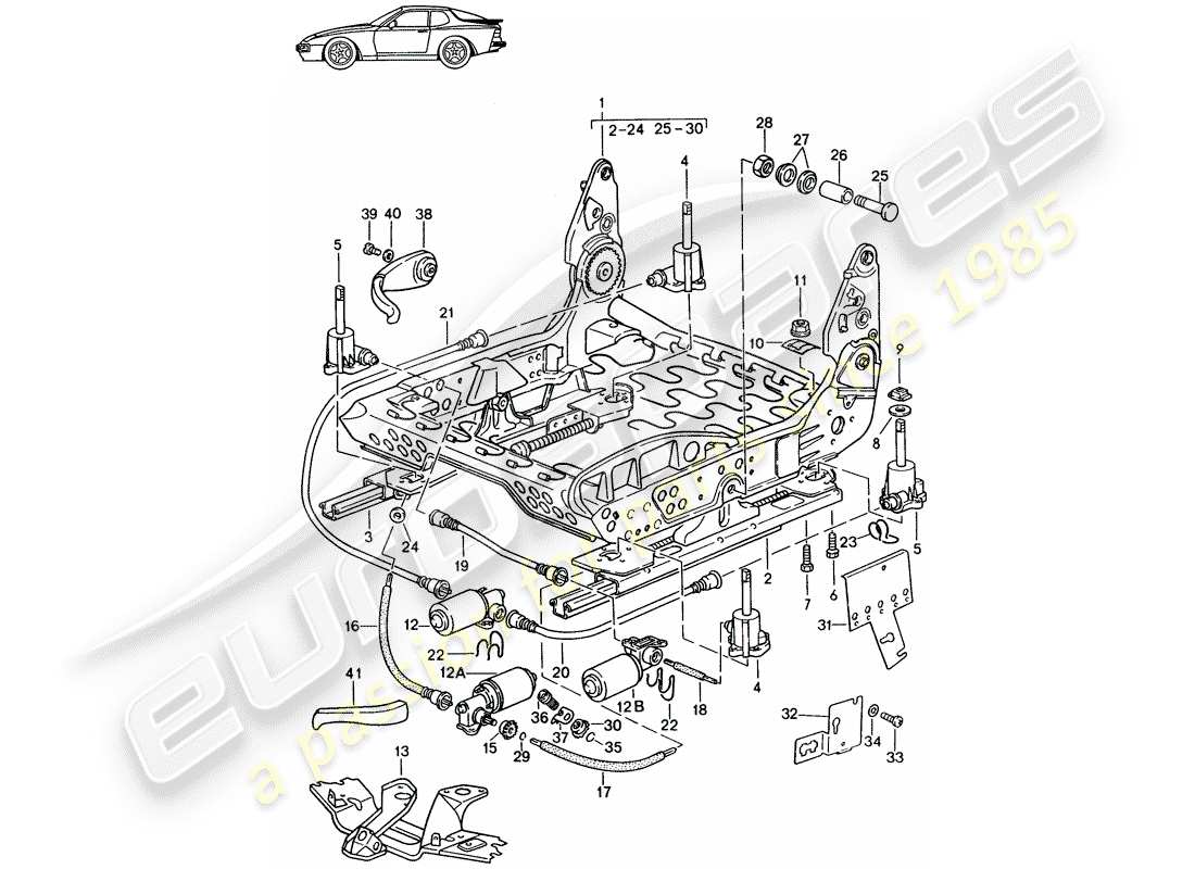 Porsche Seat 944/968/911/928 (1994) MARCO PARA ASIENTO - MANUAL - ELÉCTRICO - D - MJ 1989>> - MJ 1991 Diagrama de piezas