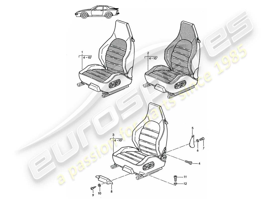 Porsche Seat 944/968/911/928 (1994) ASIENTO DEPORTIVO - COMPLETO - D >> - MJ 1988 Diagrama de piezas