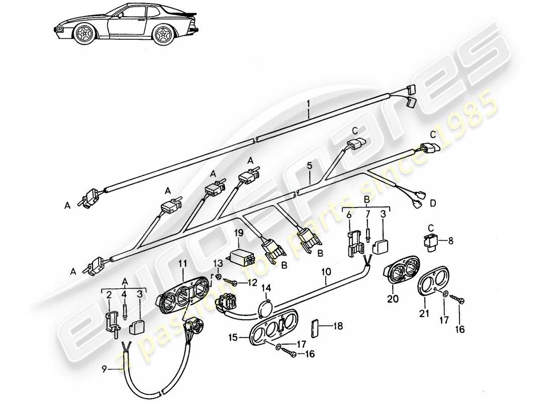 Porsche Seat 944/968/911/928 (1994) ARNESES DE CABLEADO - INTERRUPTOR - ASIENTO DELANTERO - D >> - MJ 1988 Diagrama de piezas