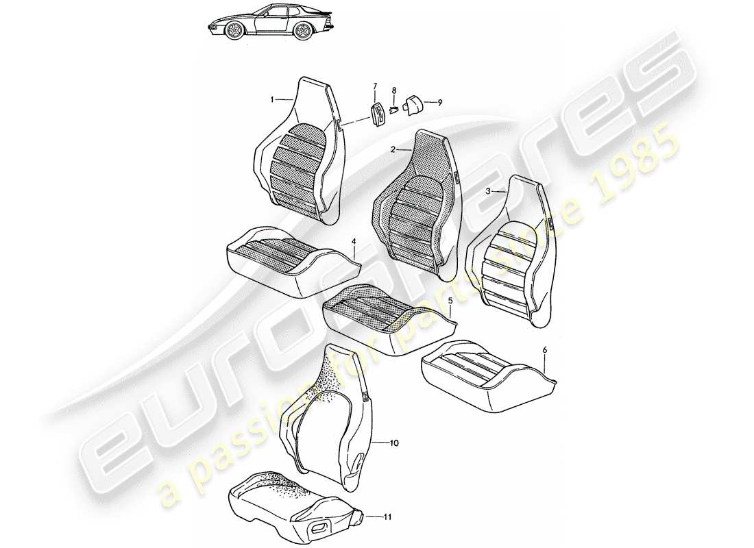 Porsche Seat 944/968/911/928 (1994) FUNDA - ASIENTO DEPORTIVO - D - MJ 1989>> - MJ 1991 Diagrama de piezas