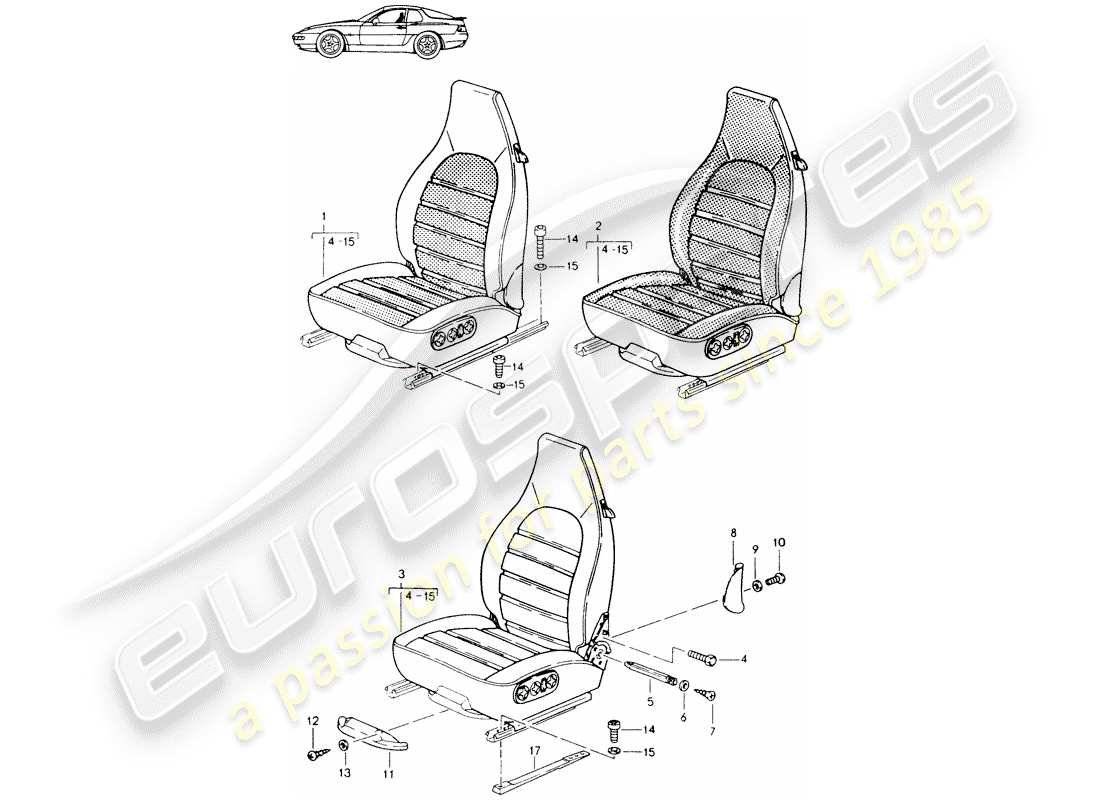 Porsche Seat 944/968/911/928 (1994) ASIENTO DELANTERO - COMPLETO - TOTALMENTE ELÉCTRICO - D >> - MJ 1993 Diagrama de piezas