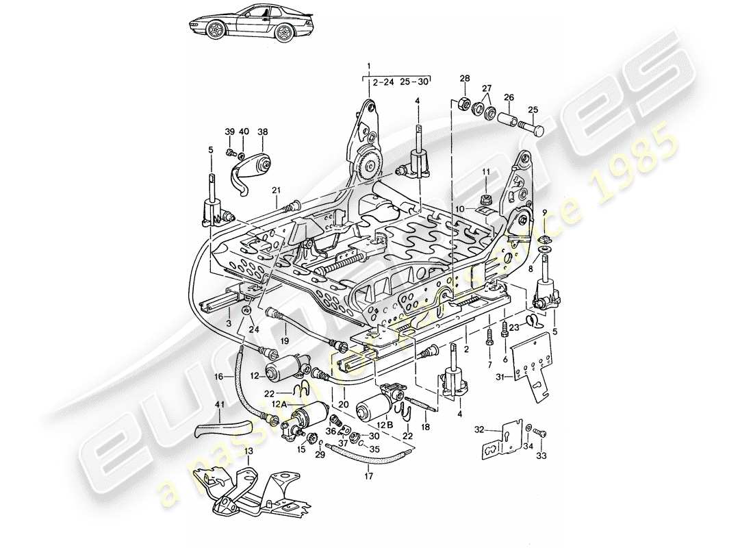 Porsche Seat 944/968/911/928 (1994) ARMAZÓN PARA ASIENTO - AJUSTABLE MANUALMENTE - AJUSTABLE ELÉCTRICAMENTE - D - MJ 1992>> - MJ 1995 Diagrama de piezas