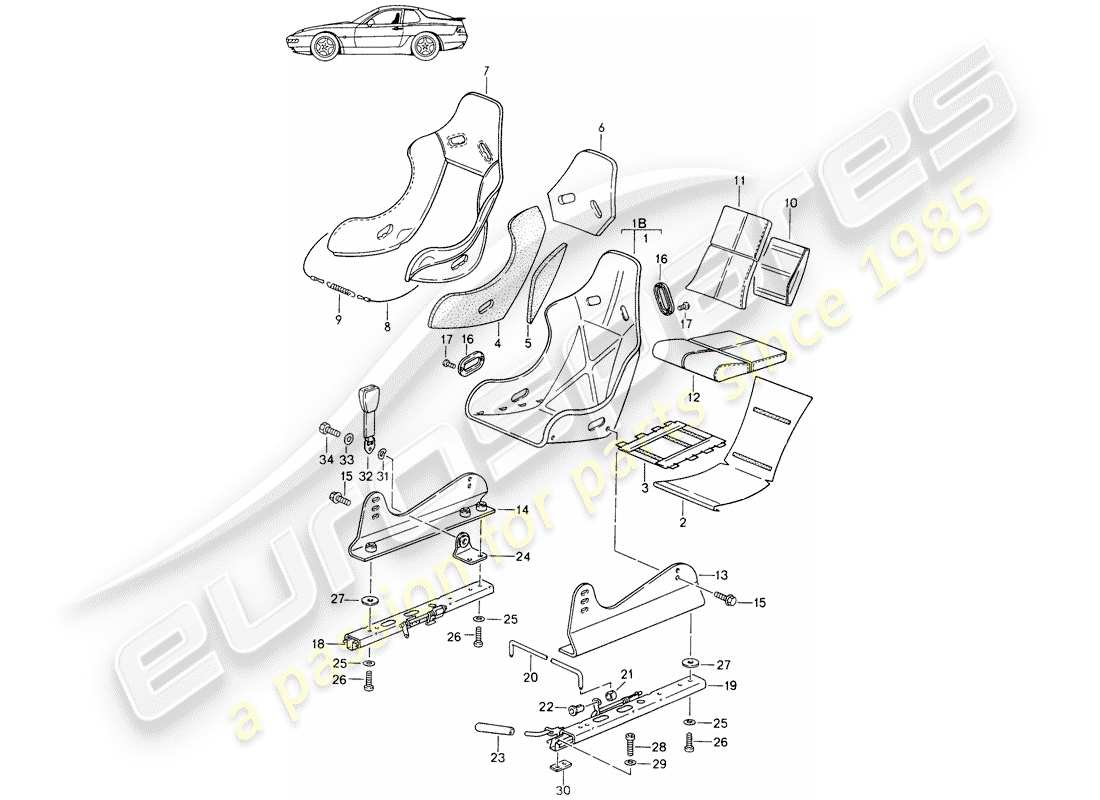Porsche Seat 944/968/911/928 (1994) ASIENTO - COMPLETO - CON: - TELA DE PANA - FUNDA - D - MJ 1993>> - MJ 1994 Diagrama de piezas