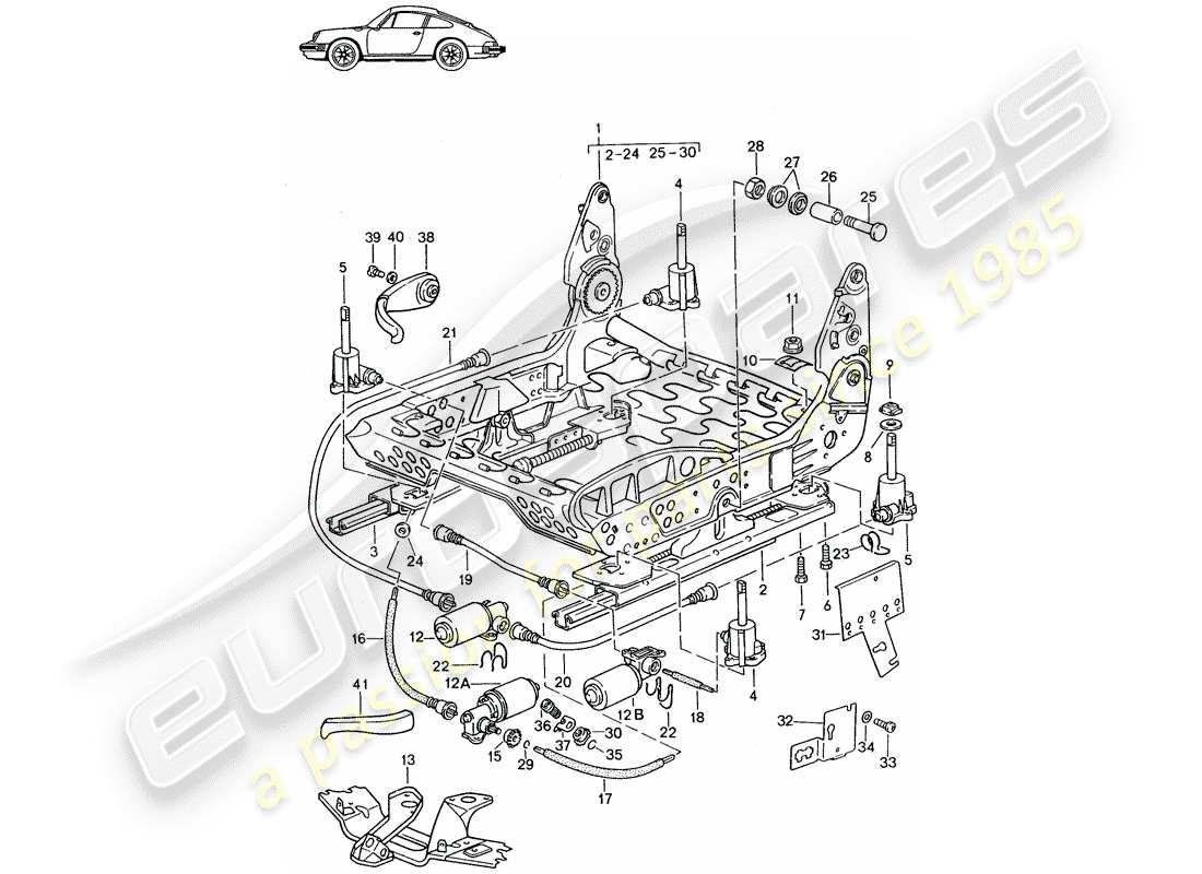 Porsche Seat 944/968/911/928 (1994) MARCO PARA ASIENTO - ELÉCTRICO - D - MJ 1987>> - MJ 1989 Diagrama de piezas