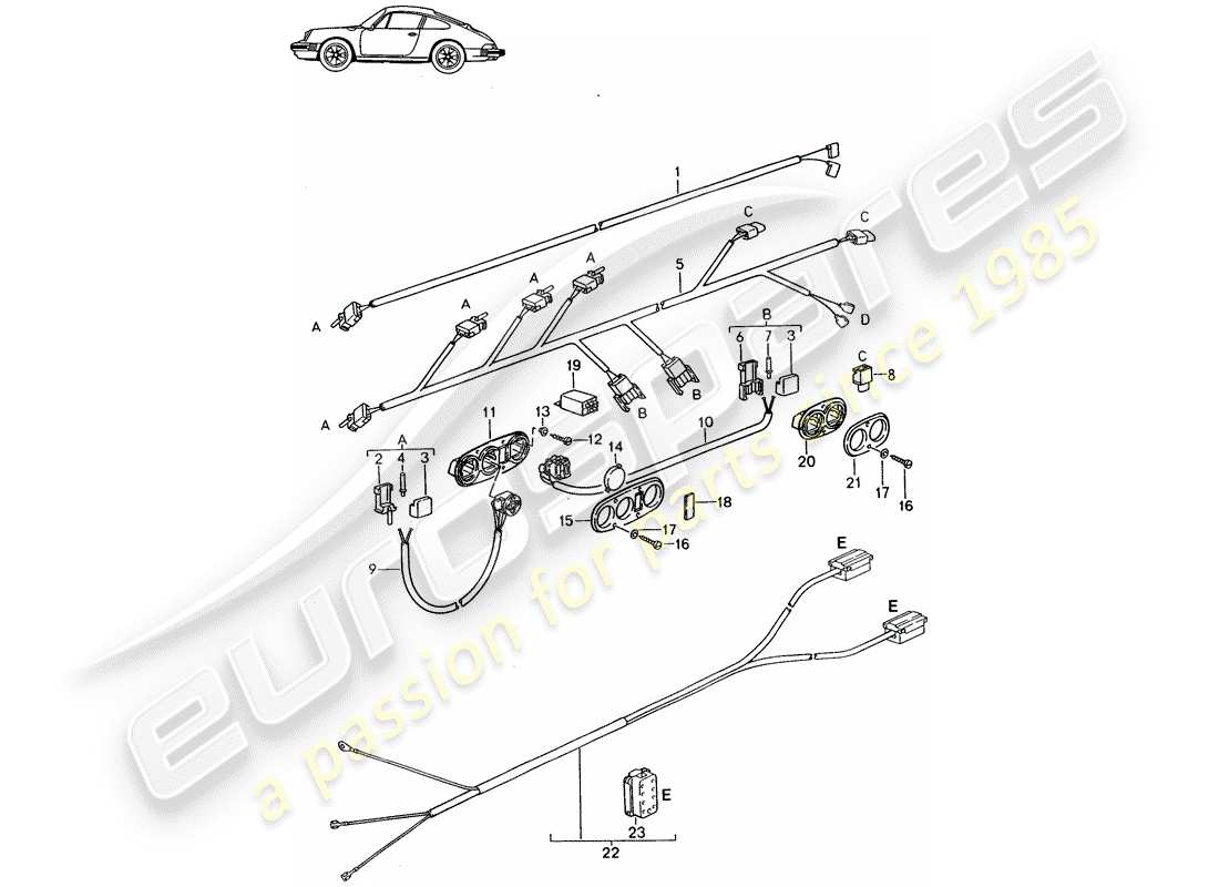 Porsche Seat 944/968/911/928 (1994) ARNESES DE CABLEADO - INTERRUPTOR - ASIENTO DELANTERO - D - MJ 1987>> - MJ 1989 Diagrama de piezas