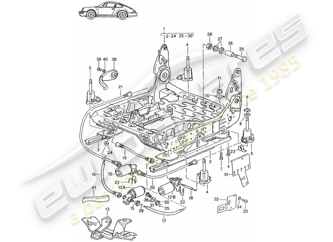 Porsche Seat 944/968/911/928 (1994) MARCO PARA ASIENTO - AJUSTABLE ELÉCTRICAMENTE - D - MJ 1989>> - MJ 1994 Diagrama de piezas