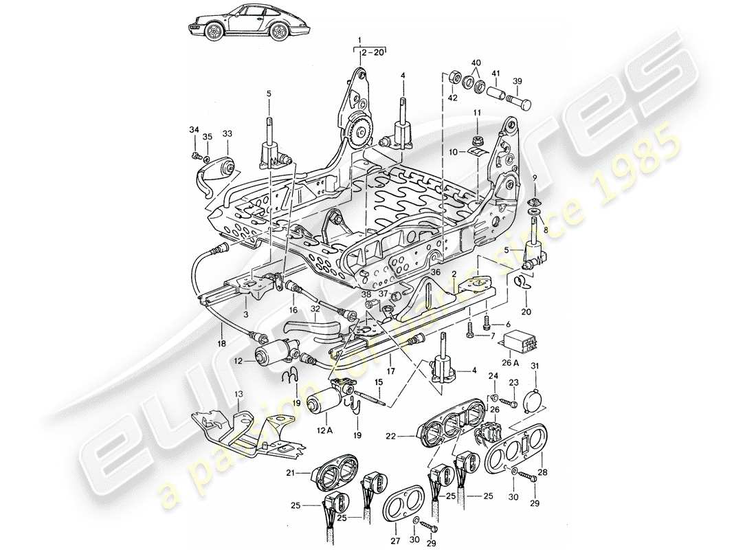 Porsche Seat 944/968/911/928 (1994) MARCO PARA ASIENTO - ASIENTO DEPORTIVO - D - MJ 1989>> - MJ 1994 Diagrama de piezas
