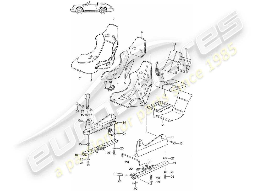 Porsche Seat 944/968/911/928 (1994) ASIENTO - CON: - CUERO ENTERO - FUNDA Diagrama de piezas