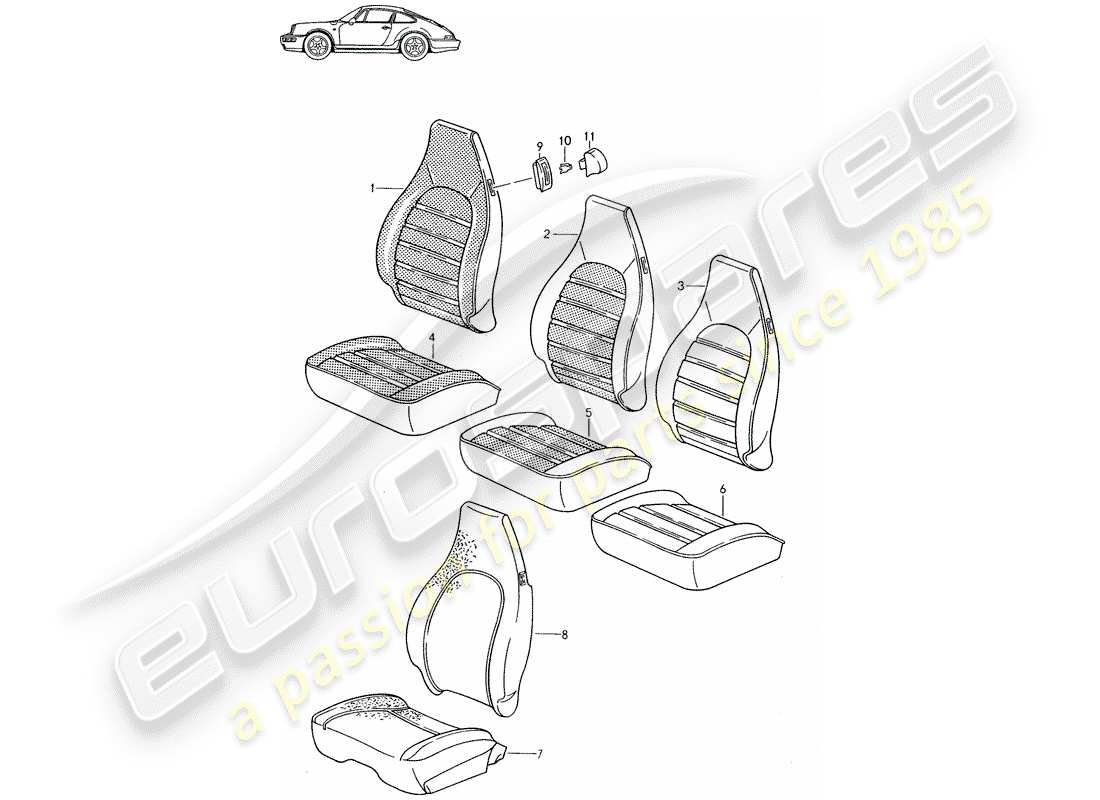 Porsche Seat 944/968/911/928 (1994) CUBIERTA - ASIENTO DELANTERO - D - MJ 1989>> - MJ 1994 Diagrama de piezas