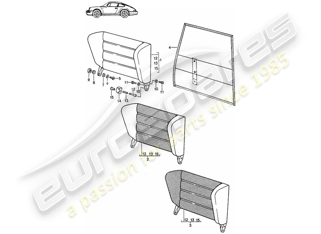 Porsche Seat 944/968/911/928 (1994) RESPALDO DEL ASIENTO DE EMERGENCIA - CON: - LIBERACIÓN TIPO TIRADOR - D - MJ 1989>> - MJ 1991 Diagrama de piezas