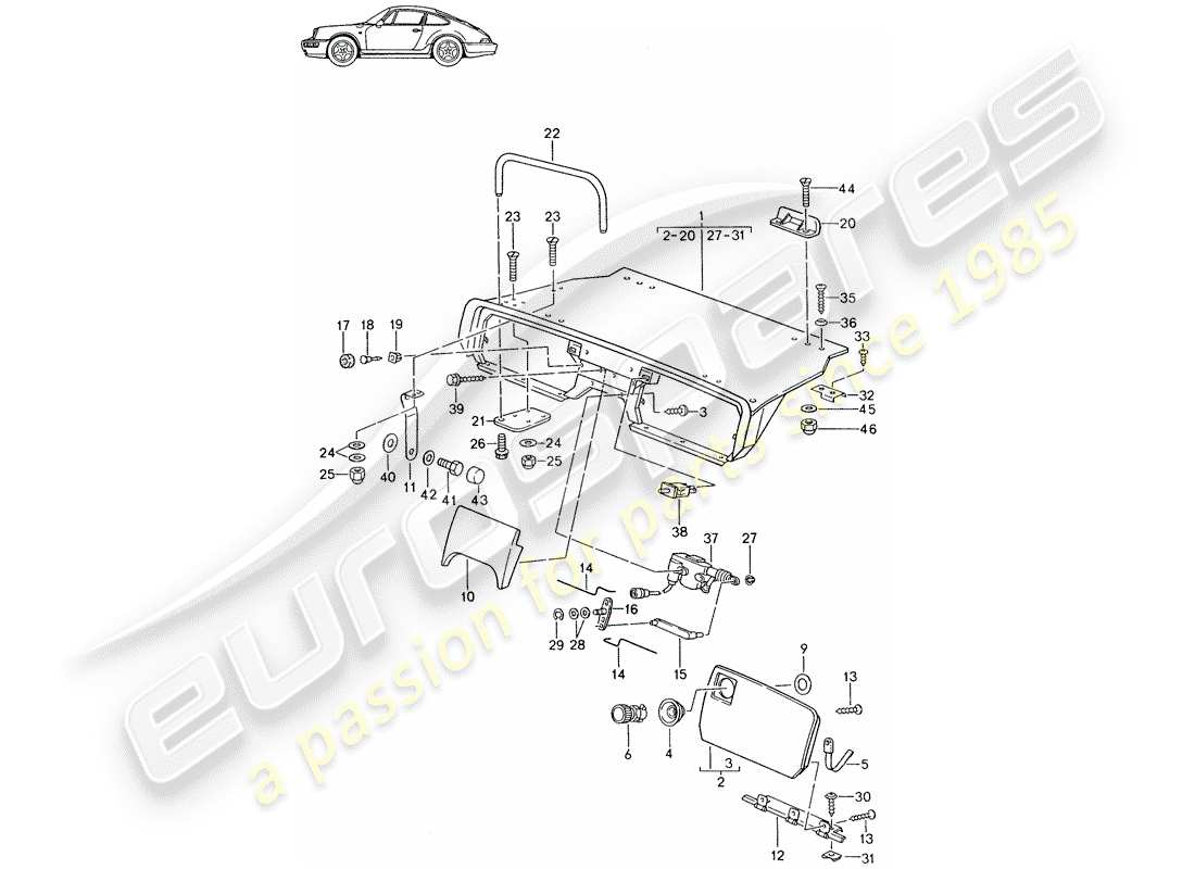 Porsche Seat 944/968/911/928 (1994) VOLQUETE DE EQUIPAJE TRASERO - - - - D - MJ 1992>> - MJ 1994 Diagrama de piezas