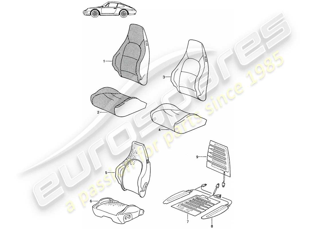 Porsche Seat 944/968/911/928 (1994) FUNDA - ASIENTO DEPORTIVO - D - MJ 1994>> - MJ 1994 Diagrama de piezas