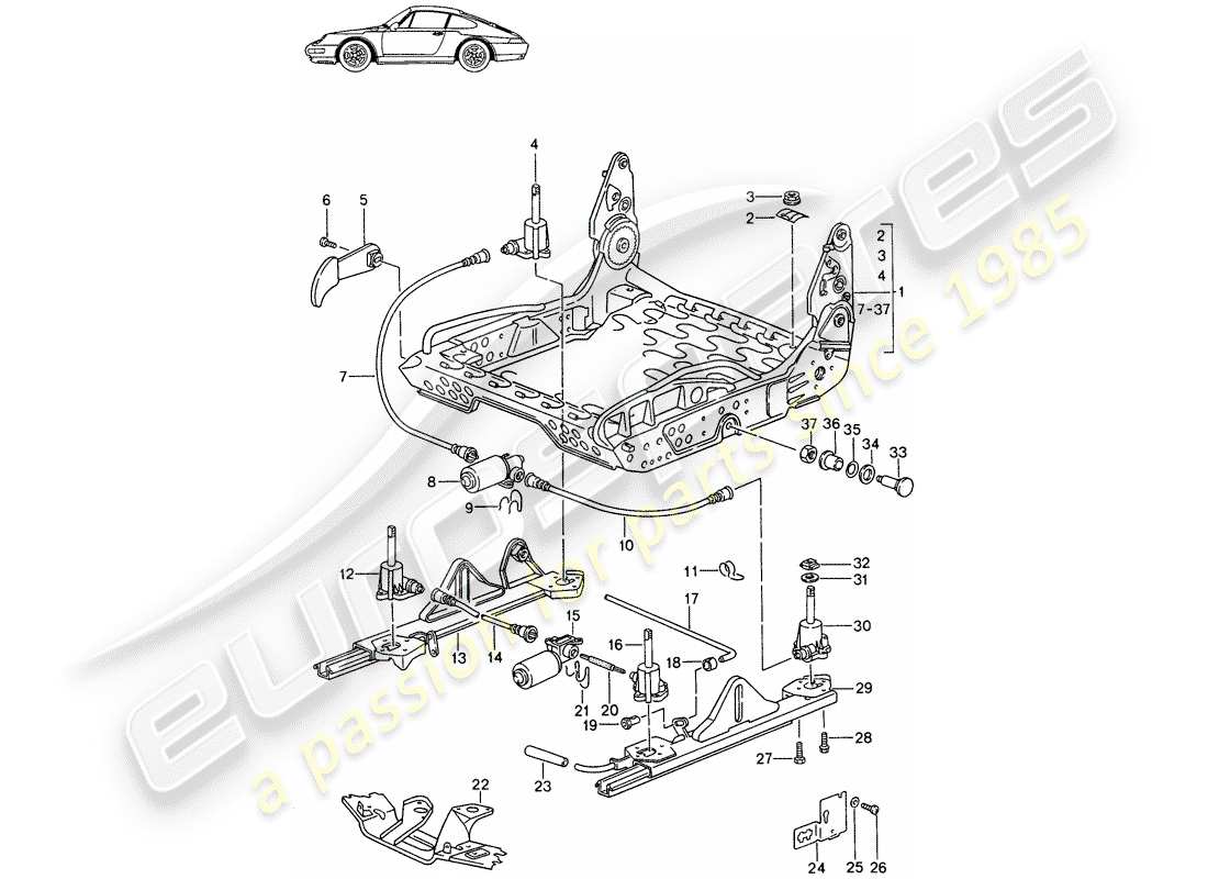 Porsche Seat 944/968/911/928 (1994) MARCO PARA ASIENTO - ASIENTO DEPORTIVO - ELEC. AJUSTE VERTICAL - D - MJ 1994>> - MJ 1994 Diagrama de piezas