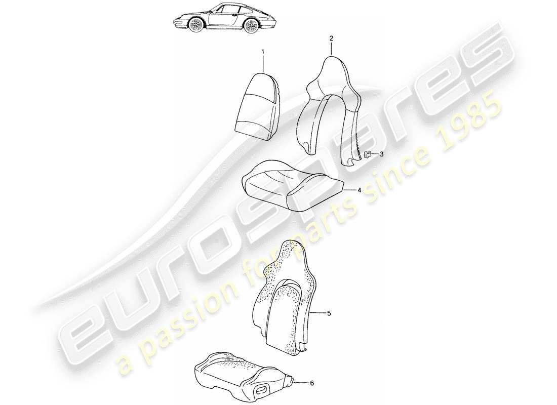 Porsche Seat 944/968/911/928 (1994) ASIENTO DEPORTIVO - - - FUNDA - PARTE DE ESPUMA - D - MJ 1995>> - MJ 1998 Diagrama de piezas