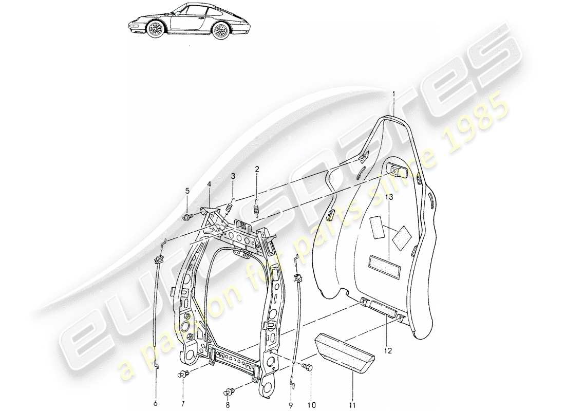 Porsche Seat 944/968/911/928 (1994) ASIENTO DEPORTIVO - - - ESTRUCTURA DEL RESPALDO - PIEZAS INDIVIDUALES - D - MJ 1995>> - MJ 1998 Diagrama de piezas