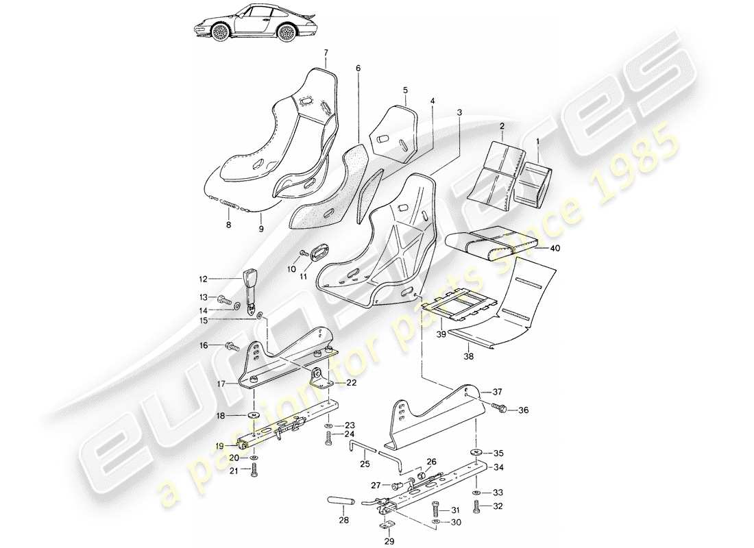 Porsche Seat 944/968/911/928 (1994) ASIENTO - CON: - PIEL ENTERA - FUNDA - D - MJ 1995>> - MJ 1996 Diagrama de piezas