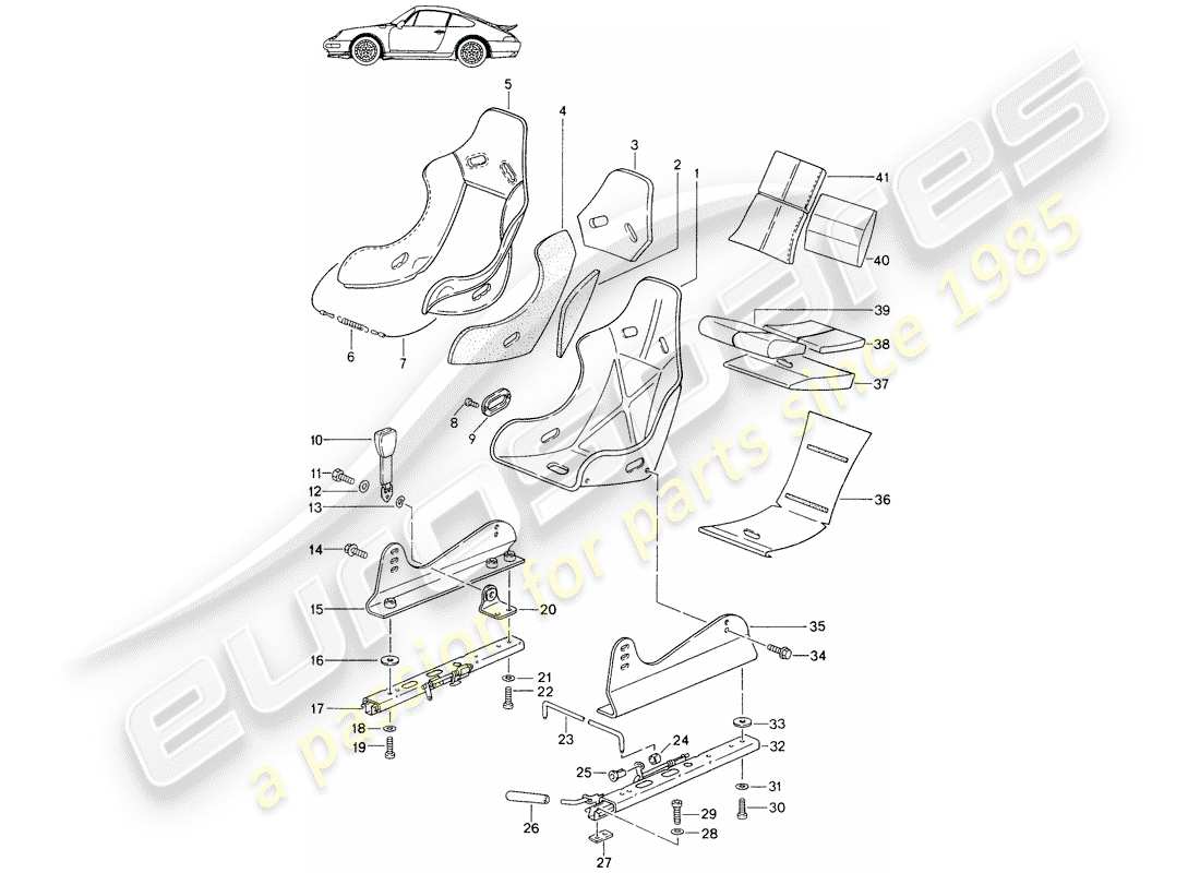 Porsche Seat 944/968/911/928 (1994) ASIENTO - CON: - TELA DE PANA - FUNDA - D - MJ 1995>> - MJ 1996 Diagrama de piezas