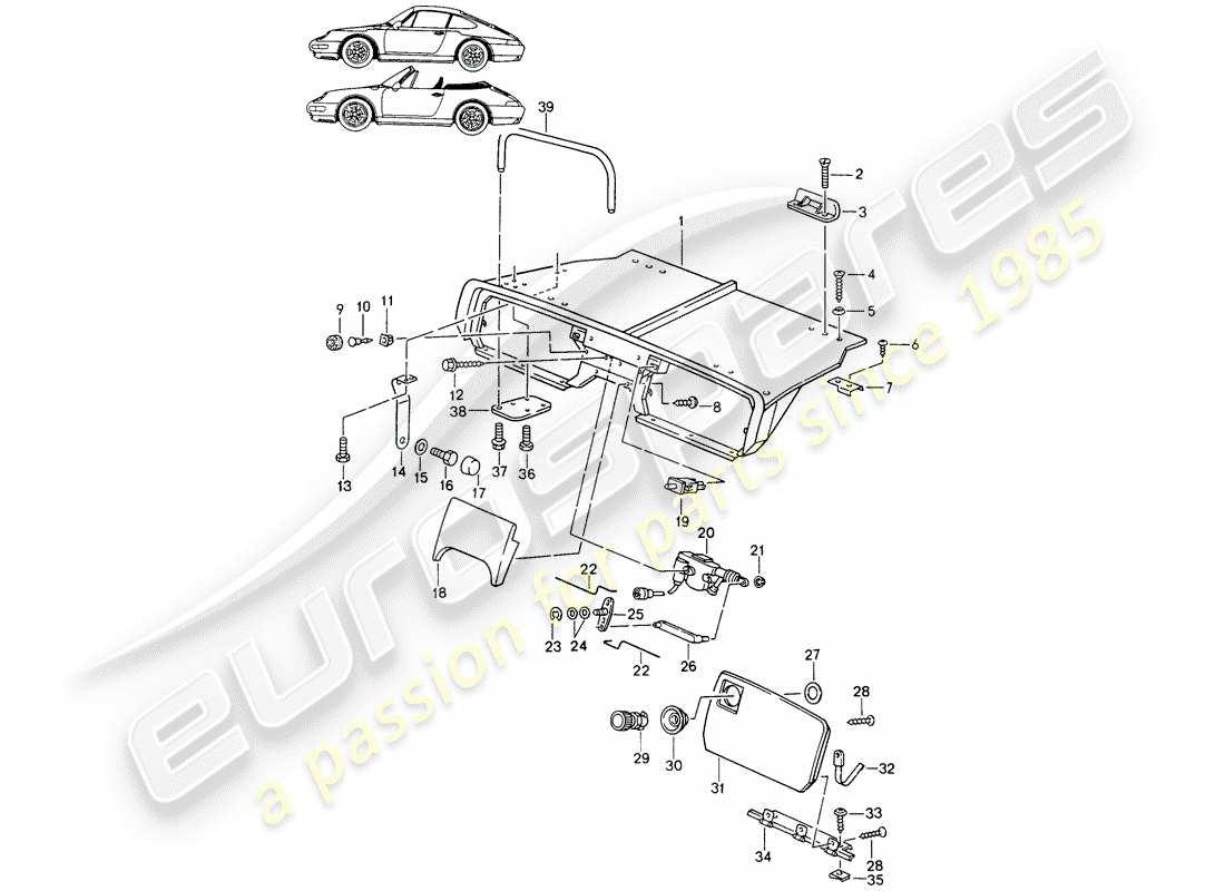 Porsche Seat 944/968/911/928 (1994) VOLQUETE DE EQUIPAJE TRASERO - - D - MJ 1994>> - MJ 1998 Diagrama de piezas