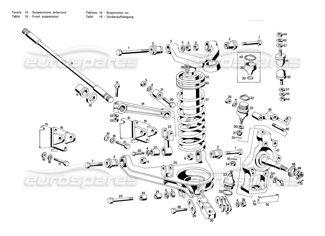 Maserati Merak 3.0 SUSPENSIÓN DELANTERA Diagrama de piezas
