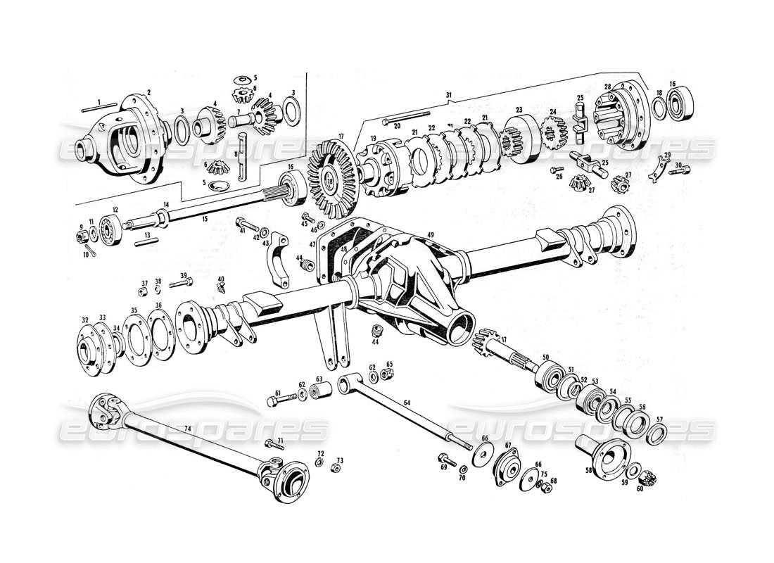 Maserati Indy 4.2 Ejes diferenciales y de hélice Diagrama de piezas
