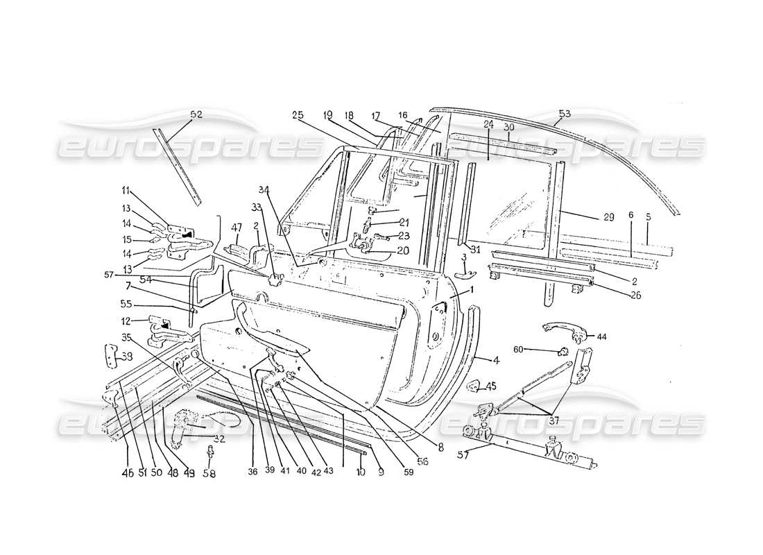 Diagrama de piezas de puertas y molduras de Ferrari 330 GTC / 365 GTC (Coachwork) (Edizione 1, 2 y 3)