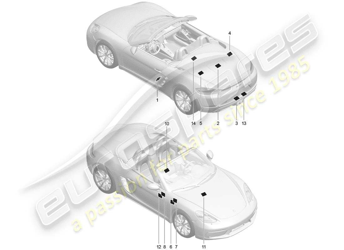 Porsche 718 Boxster (2020) SEÑALES/AVISOS Diagrama de piezas