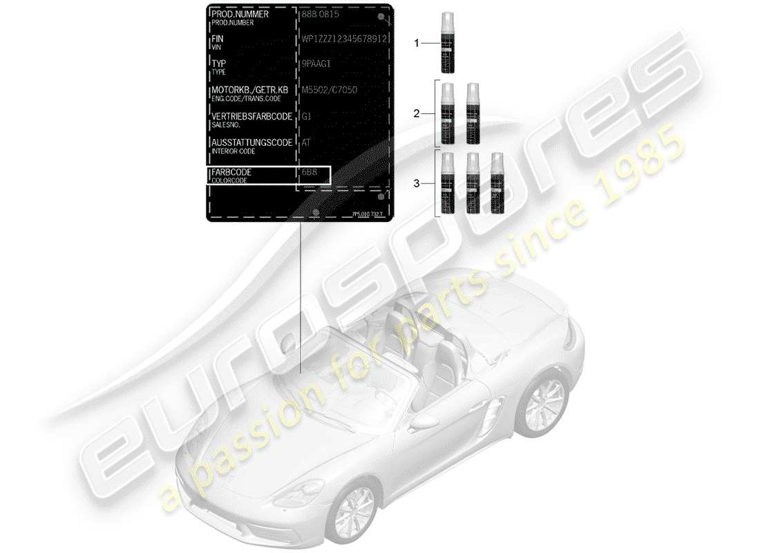 Porsche 718 Boxster (2020) barra de retoque de pintura Diagrama de piezas