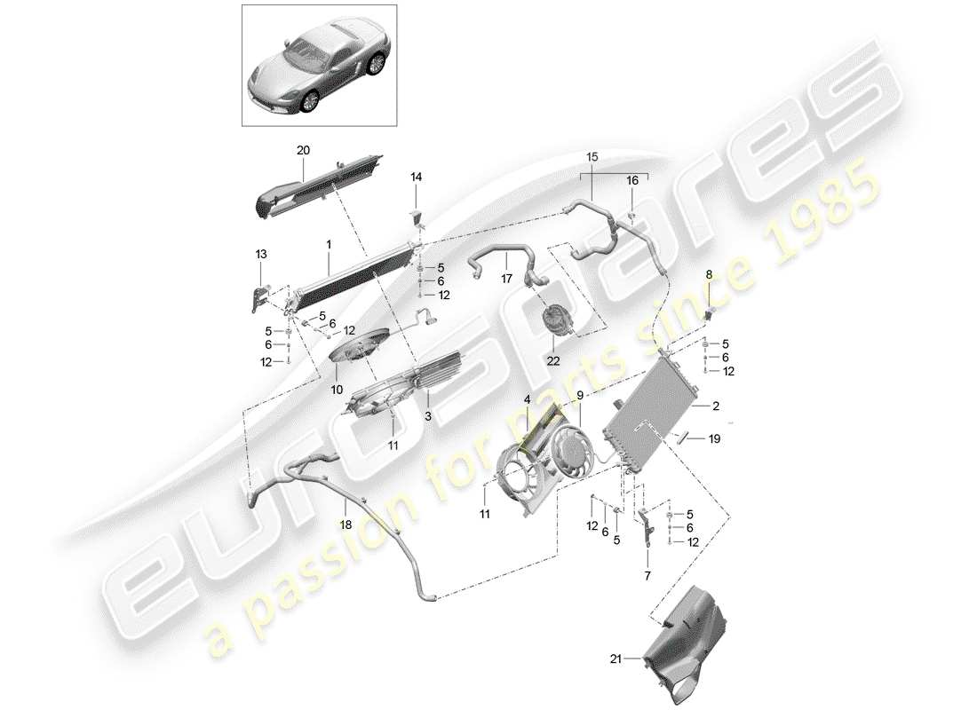 Porsche 718 Boxster (2020) water cooling Diagrama de piezas