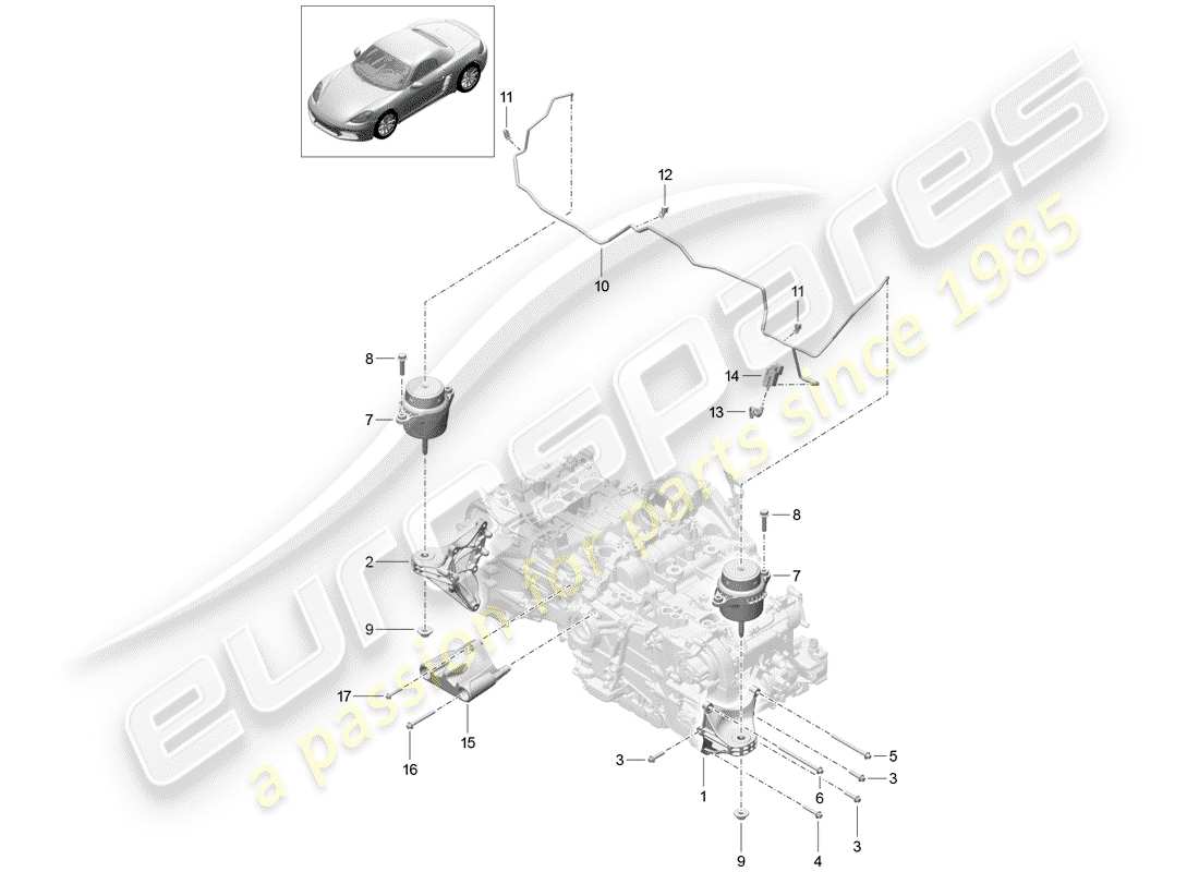 Porsche 718 Boxster (2020) DISPOSITIVO DE ELEVACIÓN DEL MOTOR Diagrama de piezas