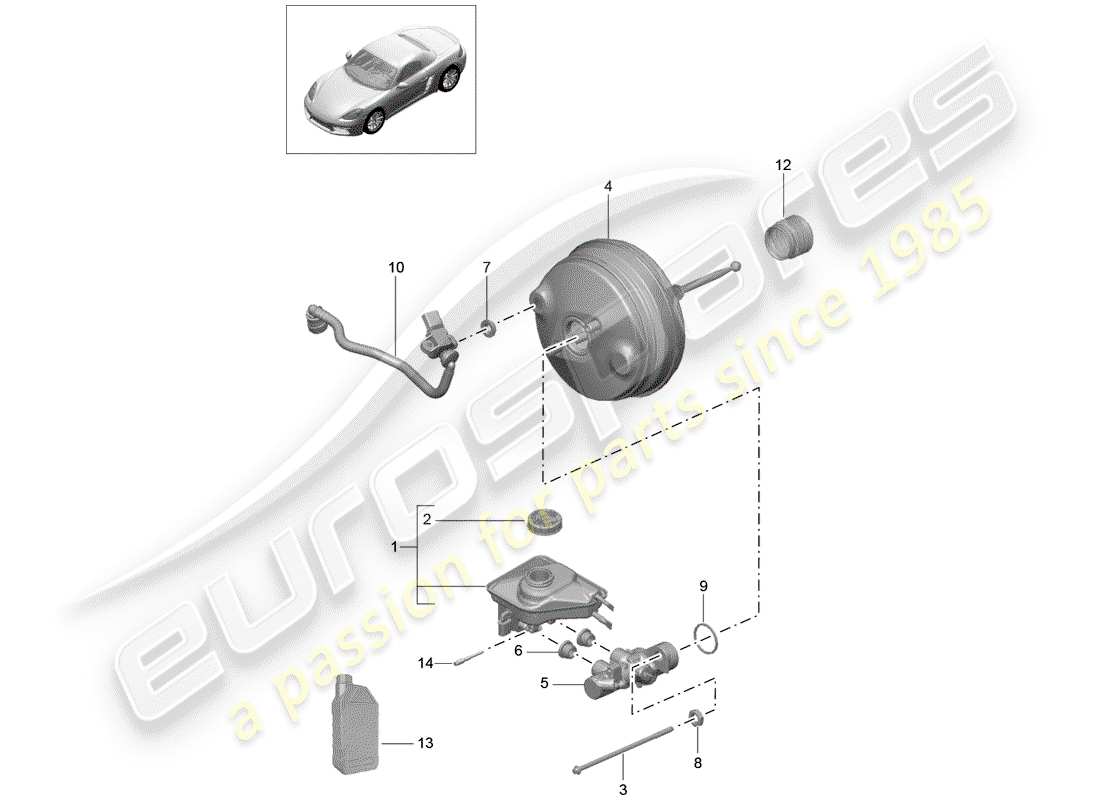 Porsche 718 Boxster (2020) cilindro maestro del freno Diagrama de piezas