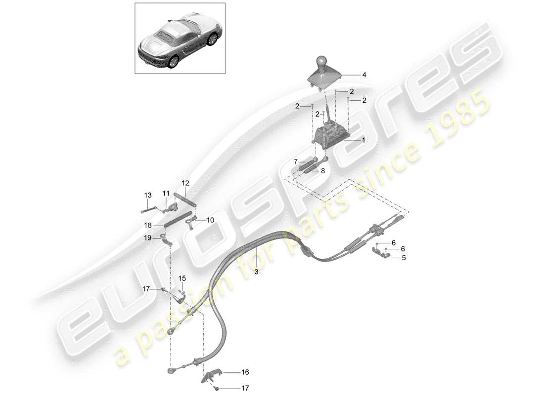 Porsche 718 Boxster (2020) mecanismo de cambio Diagrama de piezas
