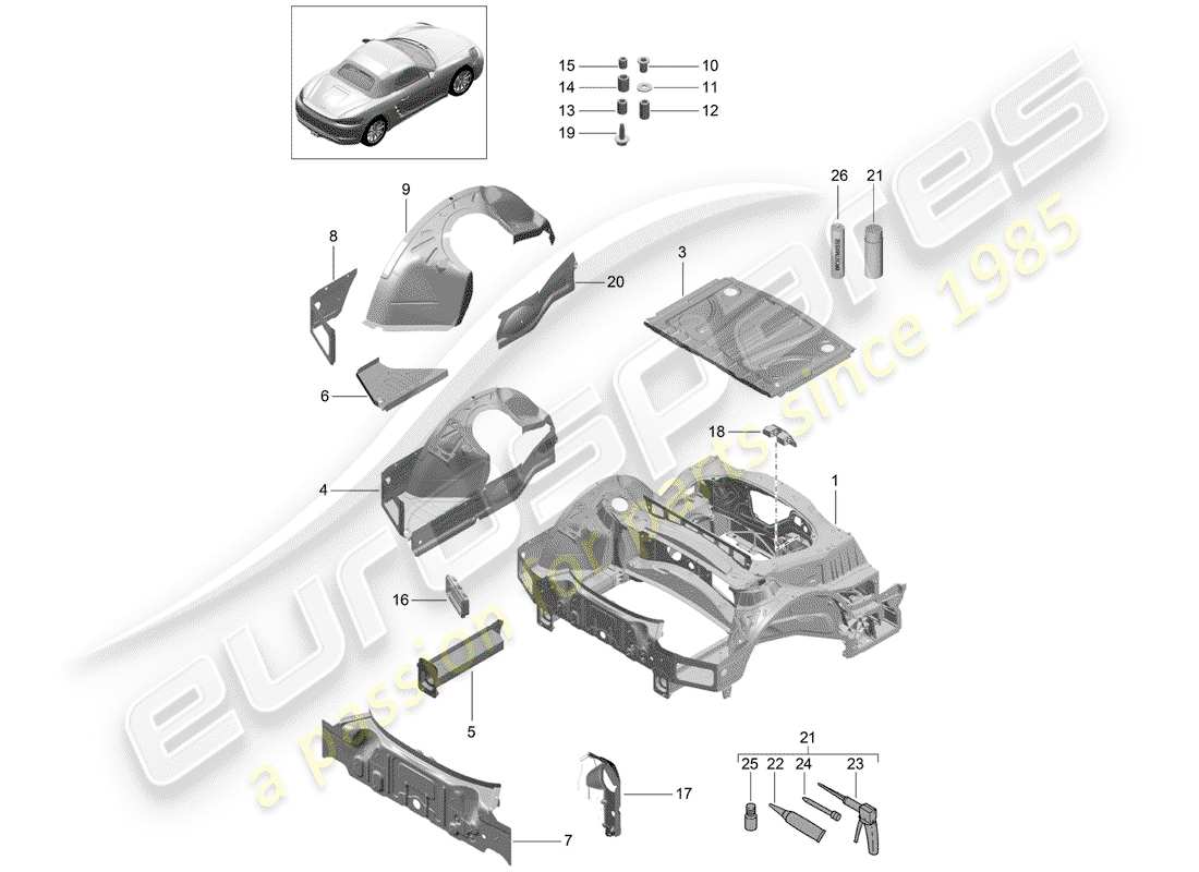 Porsche 718 Boxster (2020) EXTREMO POSTERIOR Diagrama de piezas