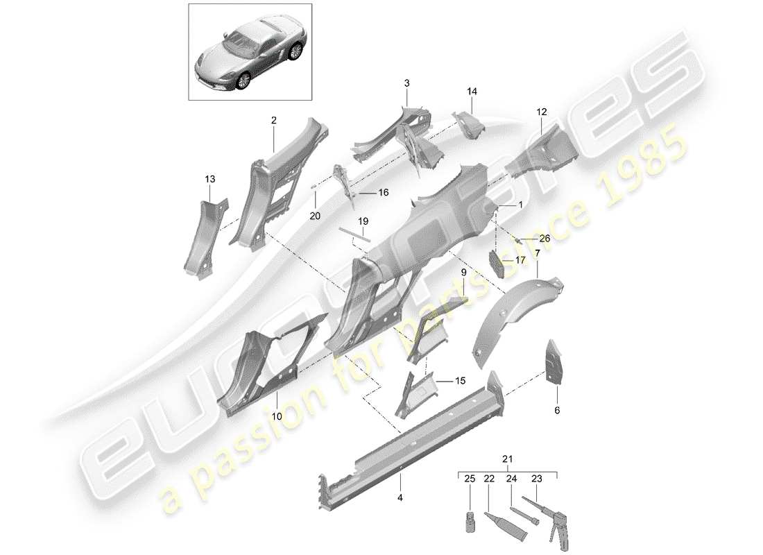 Porsche 718 Boxster (2020) PANEL LATERAL Diagrama de piezas