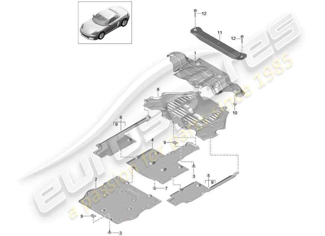 Porsche 718 Boxster (2020) recubrimiento Diagrama de piezas