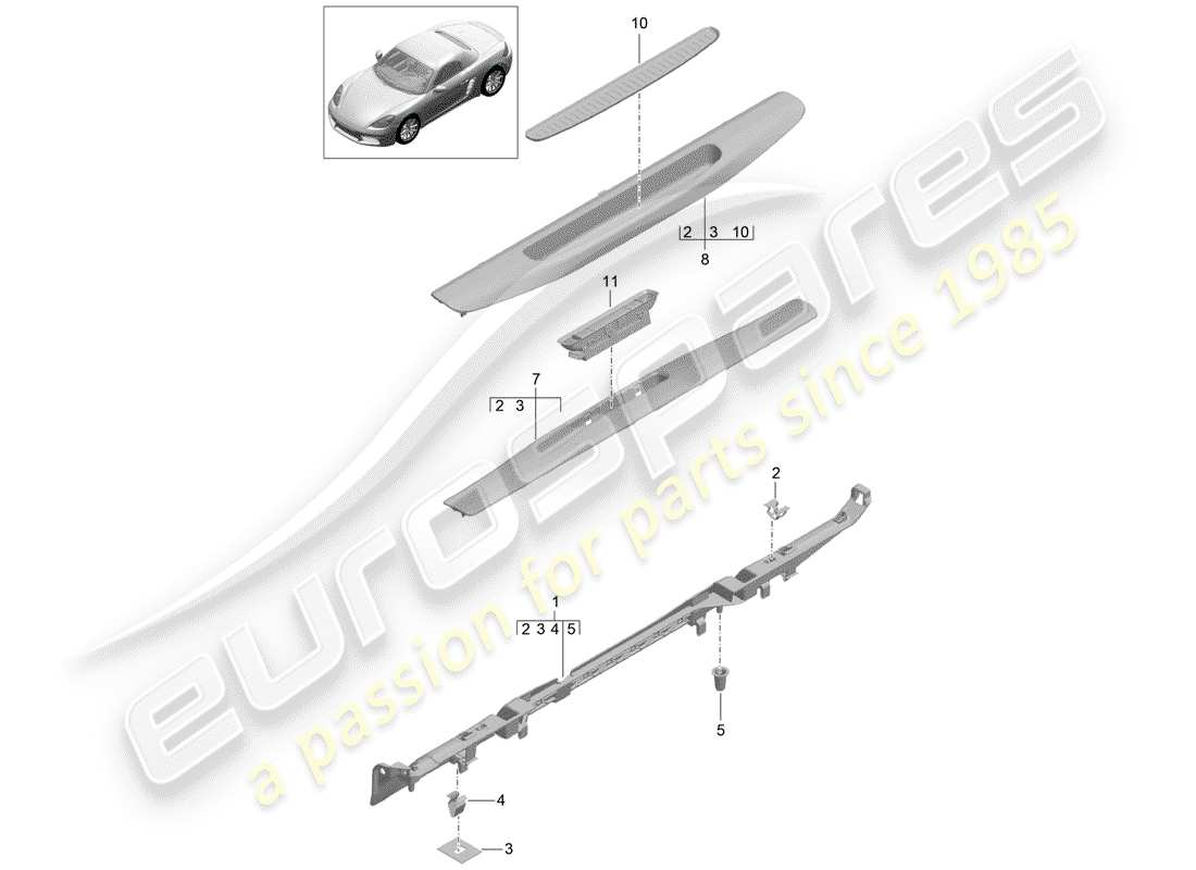 Porsche 718 Boxster (2020) recubrimiento Diagrama de piezas