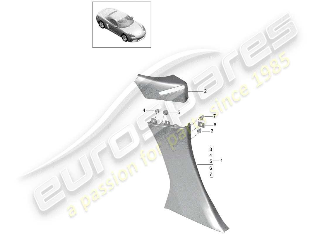 Porsche 718 Boxster (2020) panel de adorno de cuarto Diagrama de piezas