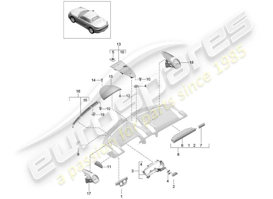 Porsche 718 Boxster (2020) Accesorios Diagrama de piezas