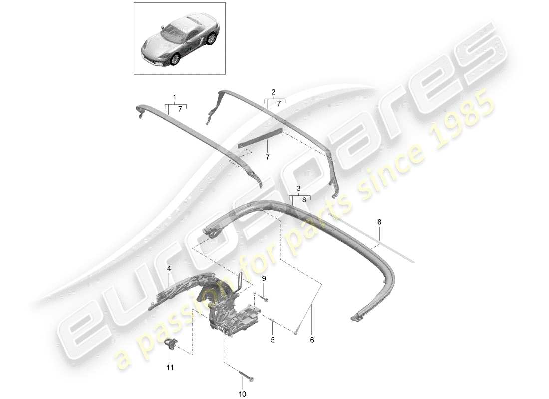 Porsche 718 Boxster (2020) marco superior Diagrama de piezas