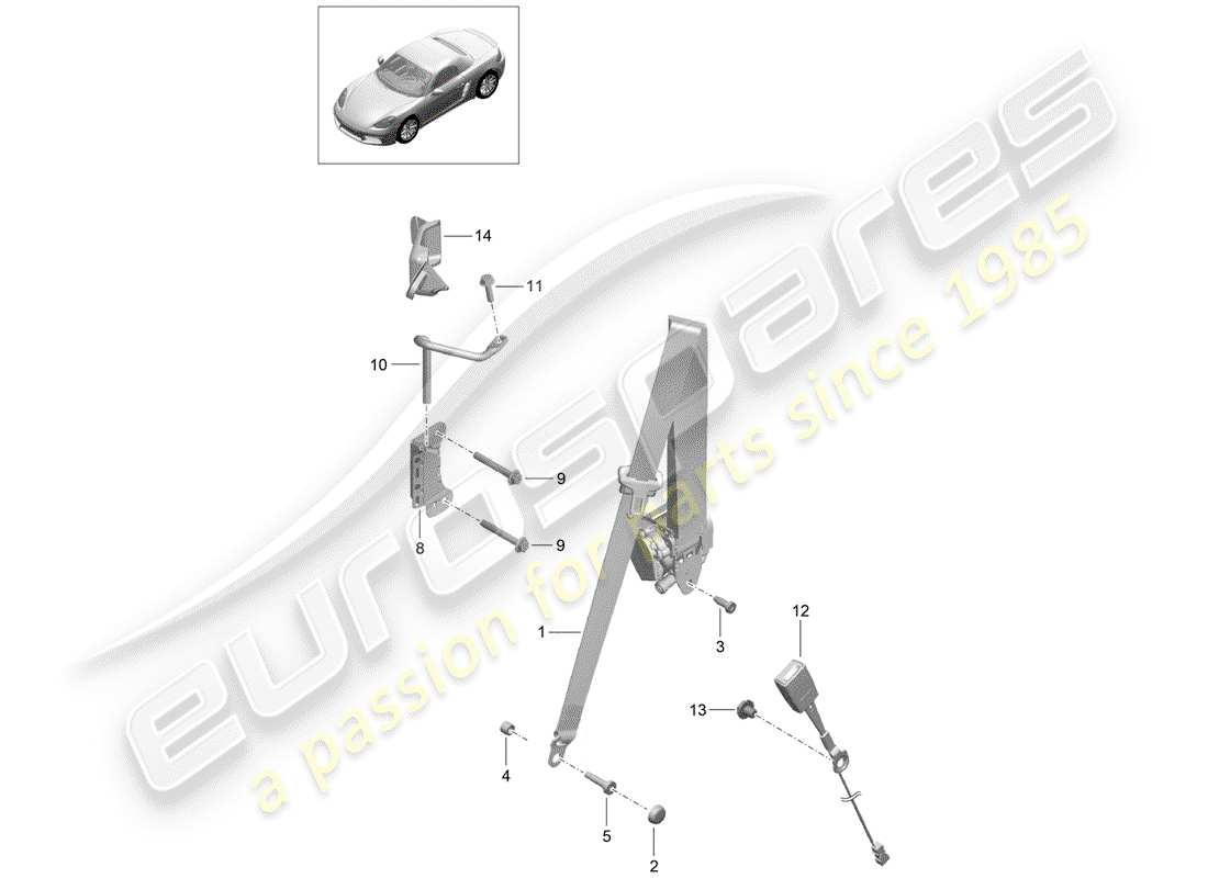 Porsche 718 Boxster (2020) CINTURÓN DE SEGURIDAD DE TRES PUNTOS Diagrama de piezas
