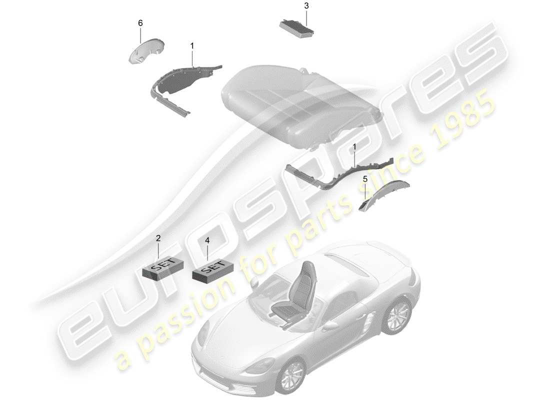 Porsche 718 Boxster (2020) acolchado para asiento Diagrama de piezas