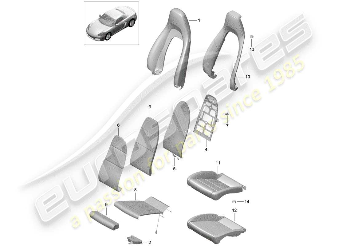 Porsche 718 Boxster (2020) parte de espuma Diagrama de piezas