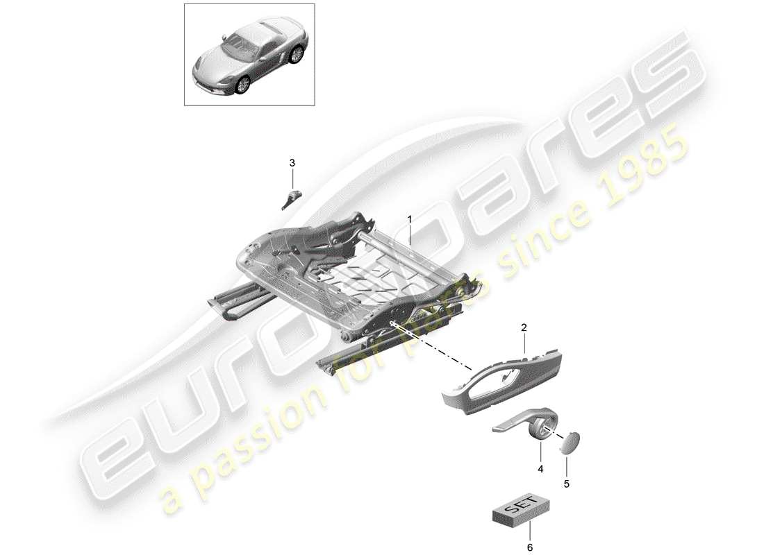 Porsche 718 Boxster (2020) estructura del asiento Diagrama de piezas
