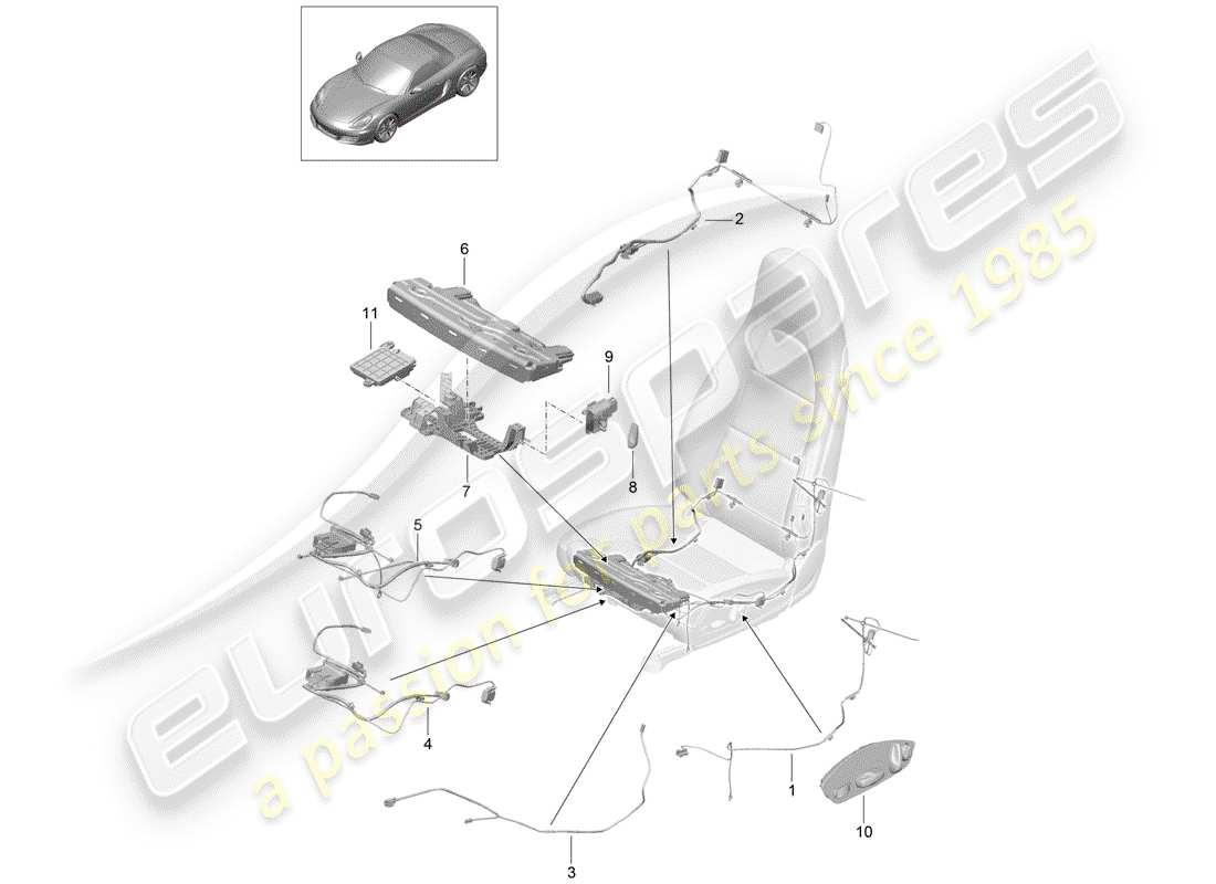 Porsche 718 Boxster (2020) cableando arneses Diagrama de piezas