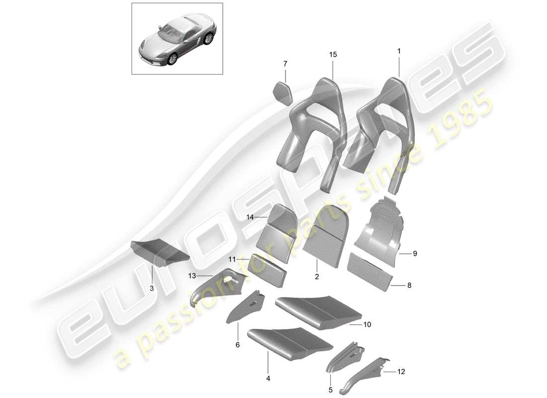 Porsche 718 Boxster (2020) parte de espuma Diagrama de piezas
