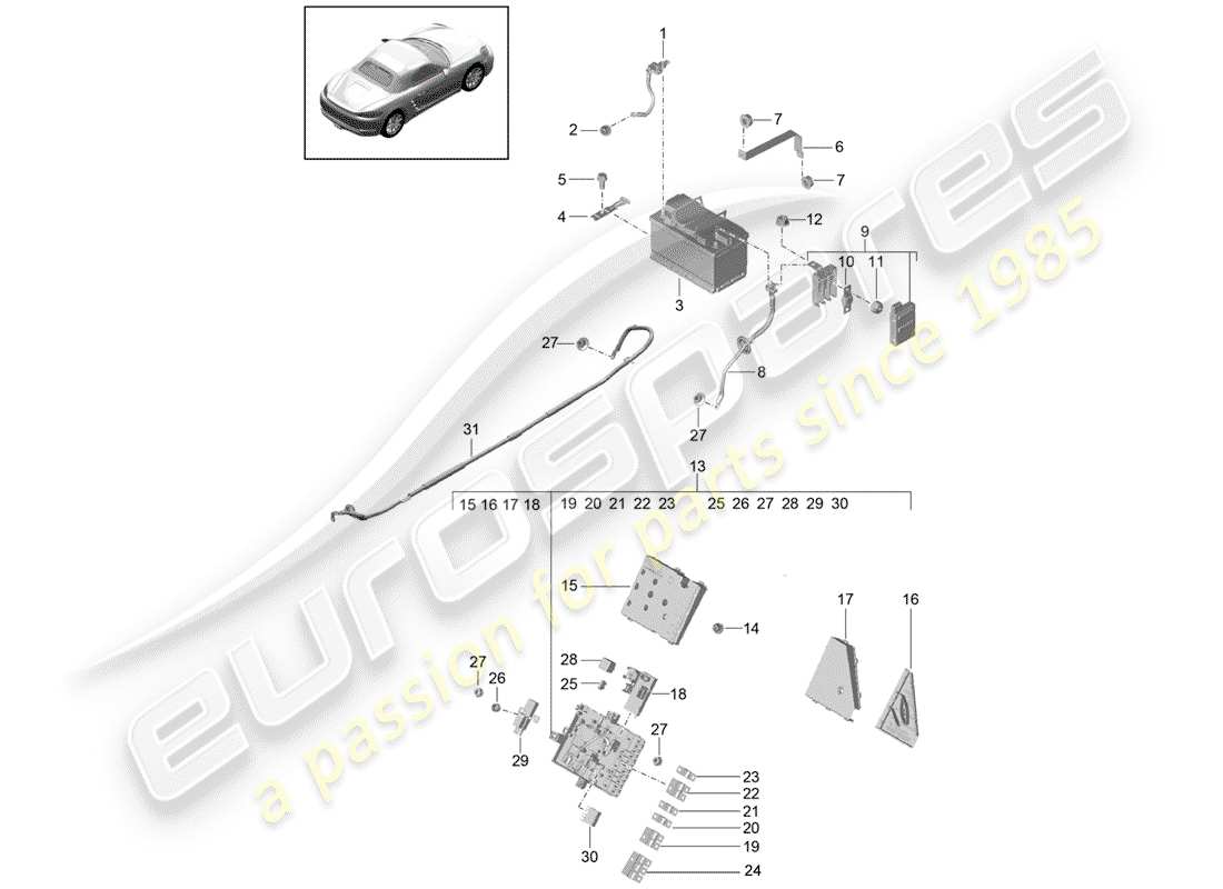 Porsche 718 Boxster (2020) Batería Diagrama de piezas